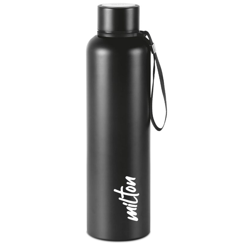 Milton Aura 1000 Thermosteel Bottle, 1050 ml Water Bottles, 24 Hours Hot and Cold, Easy to Carry, Easy Grip, Rust Proof, Tea, Coffee, Office, Travel Bottle, Black  Amazon.in Home & Kitchen