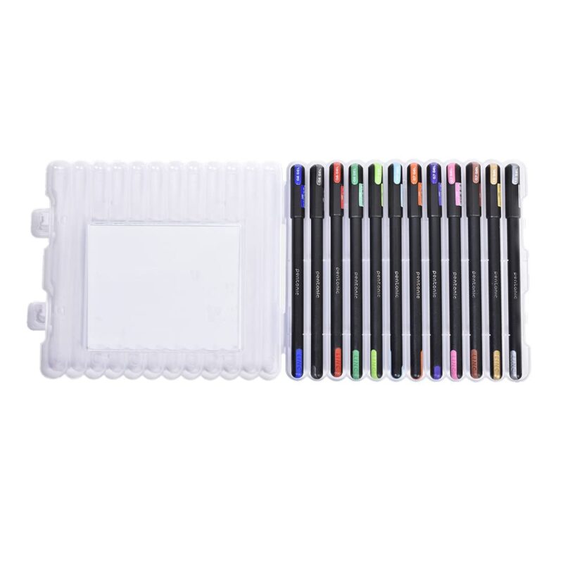 Pentonic Multicolor Gel Pen With Hard Box Case | 0.6 mm-1.0 mm | Sleek Matt Finish, Featherlite feel | Waterproof Gel Ink, Ultra- Low Viscosity Ink | Black Body, 12 Pcs Set  Amazon.in Office Products - Image 5