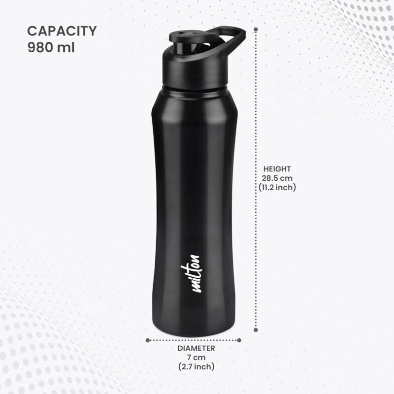 MILTON Comet 1000 Single Wall Stainless Steel Water Bottle 1000ml for School, Office, Home, Gym, Leakproof, Rust free, Black  Amazon.in Home & KitchenWatch the videoWatch the videoWatch the videoWatch the videoWatch the videoWatch the videoWatch the video - Image 12