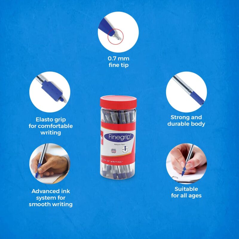 Cello Finegrip Ball Pen | Blue Ball Pens | Jar of 25 Units | Best Ball Pens for Smooth Writing | Ball Point Pen Set | Pens for Students and Professionals Stationery  Amazon.in Office Products - Image 18
