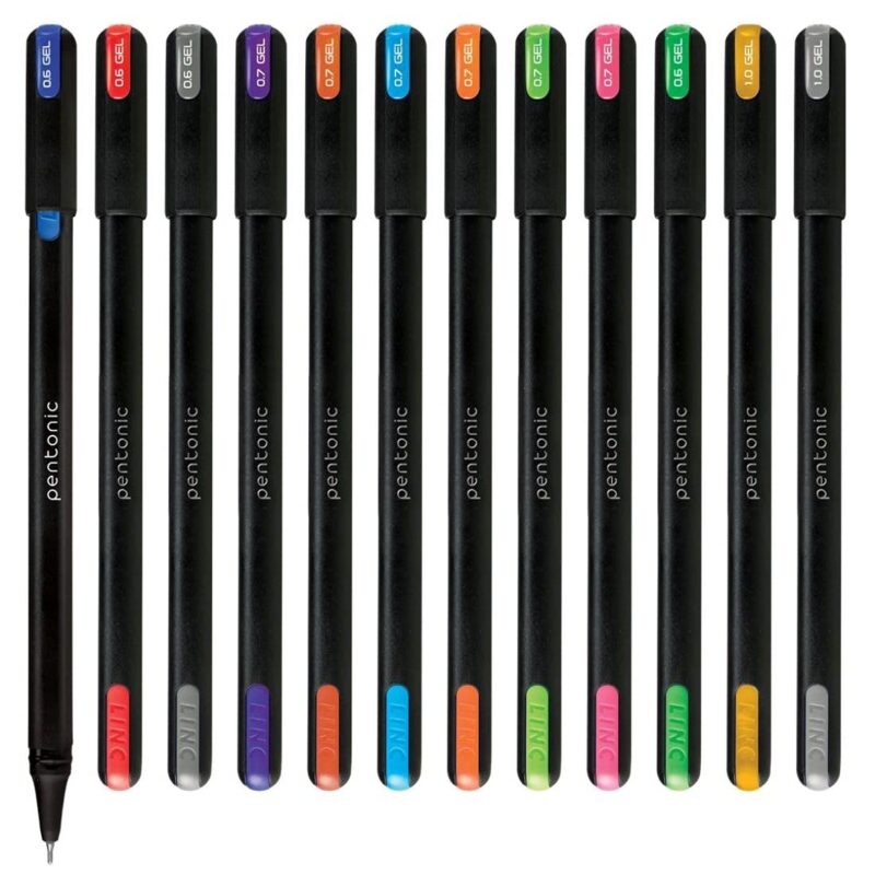 Pentonic Multicolor Gel Pen With Hard Box Case | 0.6 mm-1.0 mm | Sleek Matt Finish, Featherlite feel | Waterproof Gel Ink, Ultra- Low Viscosity Ink | Black Body, 12 Pcs Set  Amazon.in Office Products - Image 6