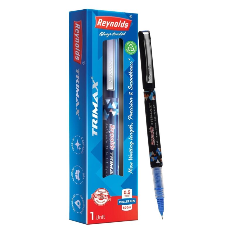 Reynolds TRIMAX RollerBall Pen SET - 5 PENS BLUE | ROLLER BALL PEN FOR WRITING | PEN FOR STUDENTS & OFFICE STATIONERY | 0.5 mm TIP SIZE  Amazon.in Office Products - Image 22