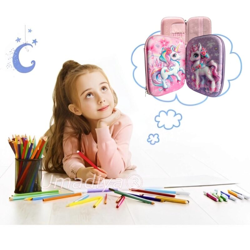 Supreme Deals® Premium 3D Embossed Unicorn Design Eva Cover Pencil Case Compartments, Pencil Pouch, Kids, Students, Stationery Box, Cosmetic Zip Pouch Bag (Multicolor)  Amazon.in Toys & Games - Image 4