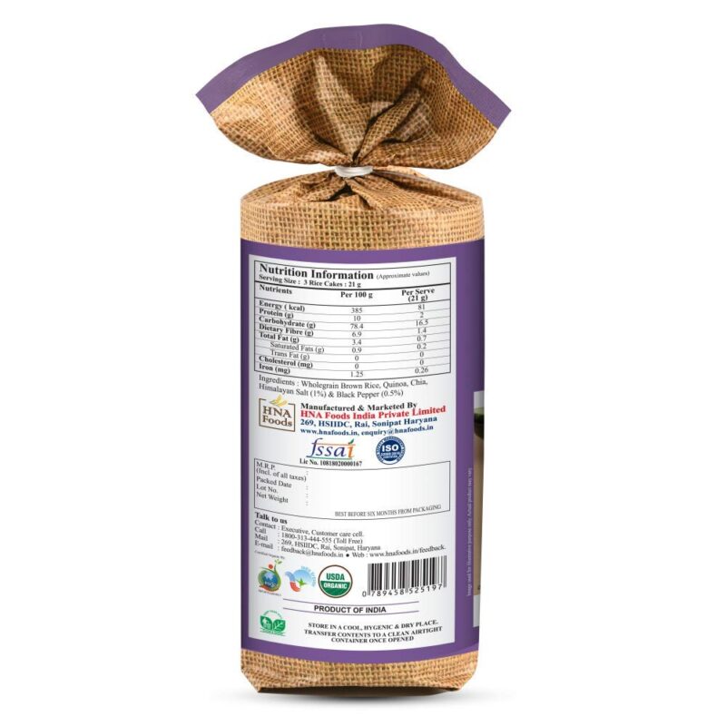 HAIM Organic Crispy Rice Thick Wholegrain Brown Rice Cake - Pack of 1 (Quinoa & Chia) - Image 7