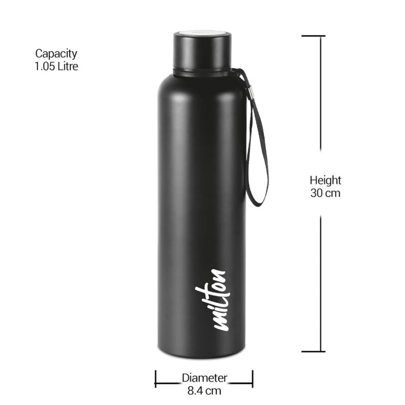 Milton Aura 1000 Thermosteel Bottle, 1050 ml Water Bottles, 24 Hours Hot and Cold, Easy to Carry, Easy Grip, Rust Proof, Tea, Coffee, Office, Travel Bottle, Black  Amazon.in Home & Kitchen - Image 2