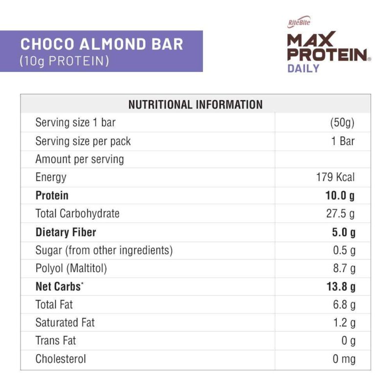RiteBite Max Protein Daily Choco Almond 50g Protein Bar [Pack of 1] - Image 7