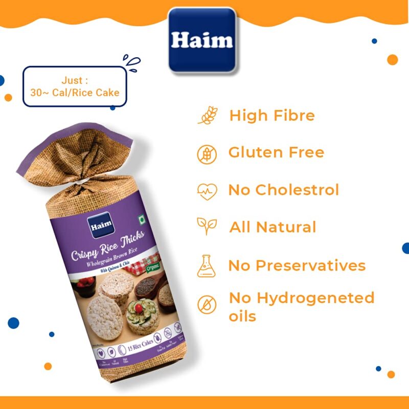 HAIM Organic Crispy Rice Thick Wholegrain Brown Rice Cake - Pack of 1 (Quinoa & Chia) - Image 5