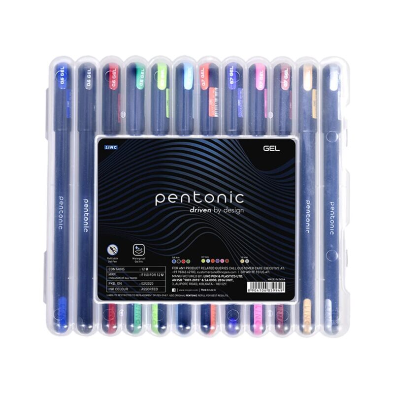 Pentonic Multicolor Gel Pen With Hard Box Case | 0.6 mm-1.0 mm | Sleek Matt Finish, Featherlite feel | Waterproof Gel Ink, Ultra- Low Viscosity Ink | Black Body, 12 Pcs Set  Amazon.in Office Products - Image 9