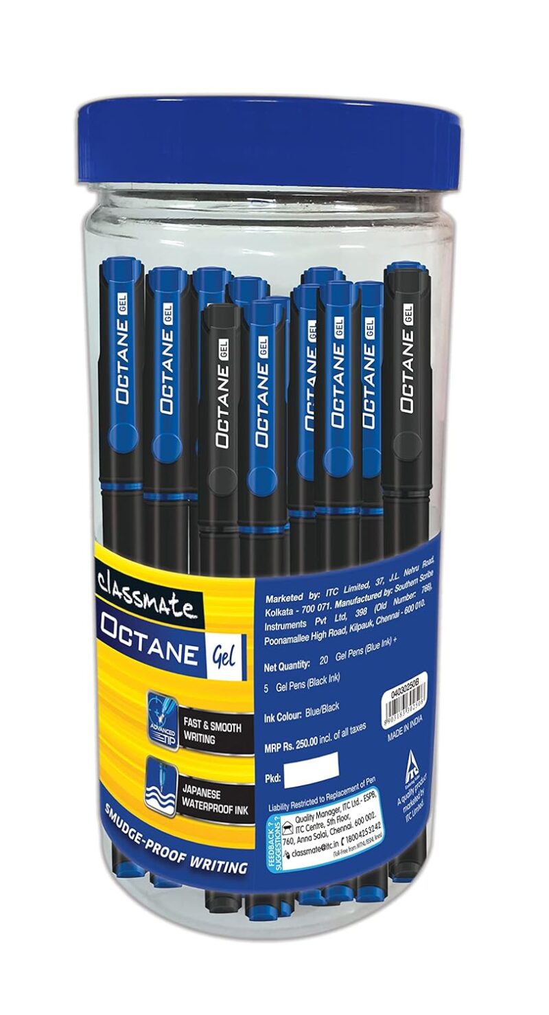 Classmate Octane- Blue and Black Gel Pens (Pack of 25)|Smooth Writing Pens|Water-Proof Ink for Smudge-Free writing|Preferred by Students for Exam & Class Notes|Study at Home Essentials  Amazon.in Office Products - Image 3