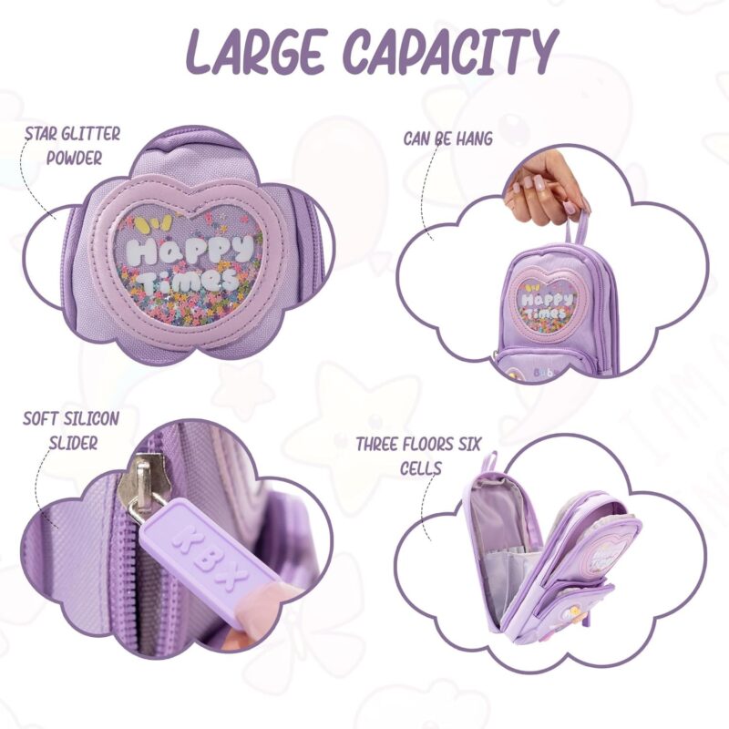 WireScorts Premium Pencil Case 6 Layer with 3 Compartment Cute Aesthetic Pencil Case for Girls Large Capacity Pencil Pouch Multifunctional Pouch for School Kids Cute Stationary Gift - Purple  Amazon.in Toys & Games - Image 2
