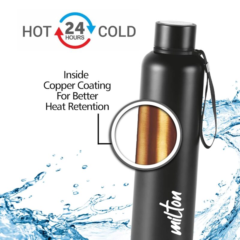 Milton Aura 1000 Thermosteel Bottle, 1050 ml Water Bottles, 24 Hours Hot and Cold, Easy to Carry, Easy Grip, Rust Proof, Tea, Coffee, Office, Travel Bottle, Black  Amazon.in Home & Kitchen - Image 3