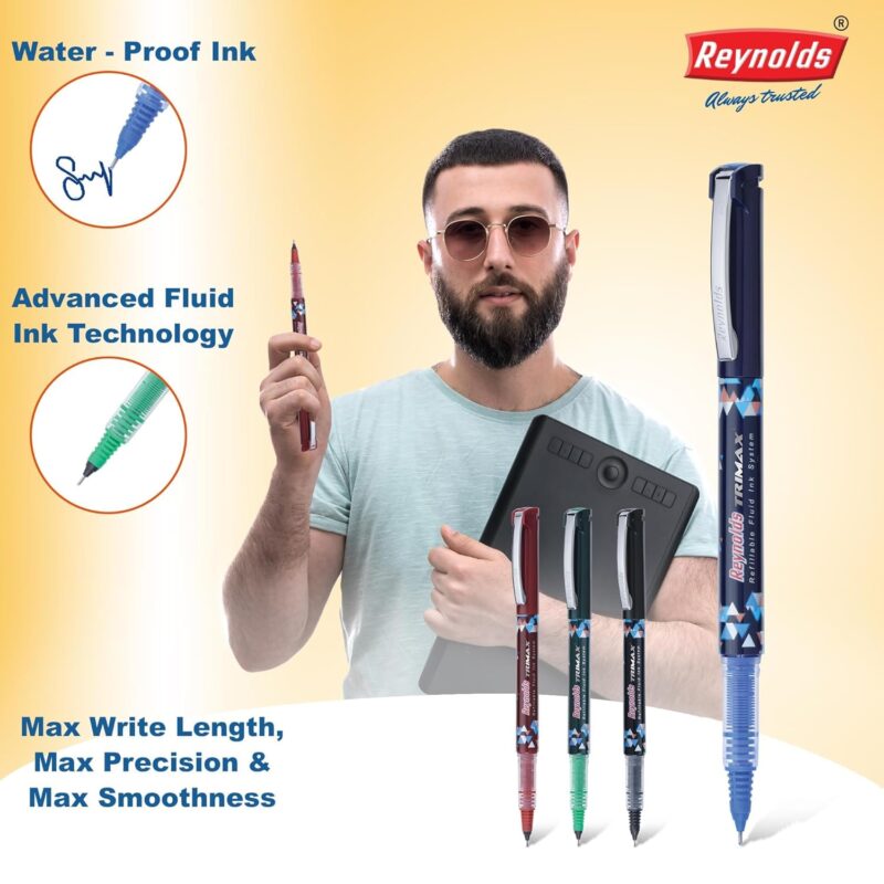 Reynolds TRIMAX RollerBall Pen SET - 5 PENS BLUE | ROLLER BALL PEN FOR WRITING | PEN FOR STUDENTS & OFFICE STATIONERY | 0.5 mm TIP SIZE  Amazon.in Office Products - Image 20