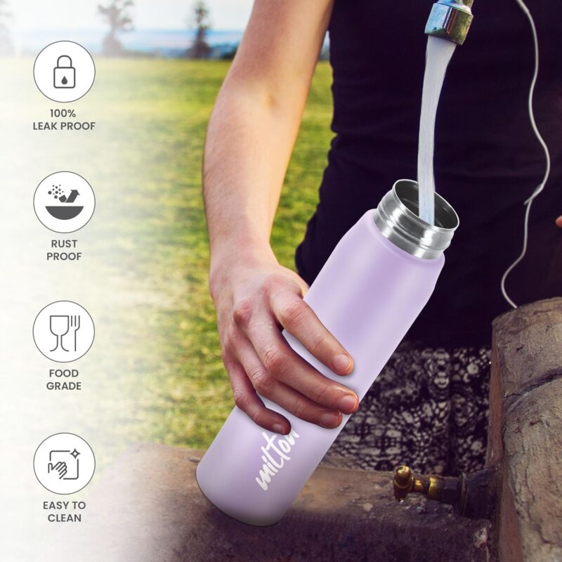 MILTON Handy 850 Stainless Steel Water Bottle, 780 ml water bottles, Single walled, Leak-Proof, Rust-free Steel Bottle, Easy Grip, Easy to Carry, Travel Bottle, Purple  Amazon.in Home & KitchenWatch the videoWatch the videoWatch the videoWatch the videoWatch the videoWatch the videoWatch the video - Image 9