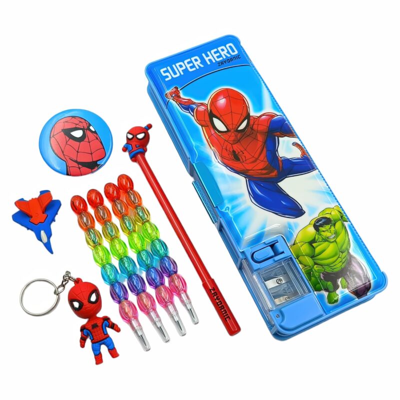 ZAYDANIC Plastic Spiderman Pencil Box Case | Inbuilt Led Light With Dual Sharpener (Magnetic Lock & Dual Compartments) With School Stationery Kit For Kids & Students, Multicolor  Amazon.in Toys & Games - Image 8