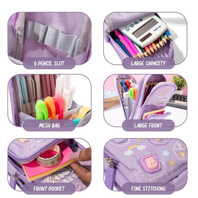 WireScorts Premium Pencil Case 6 Layer with 3 Compartment Cute Aesthetic Pencil Case for Girls Large Capacity Pencil Pouch Multifunctional Pouch for School Kids Cute Stationary Gift - Purple  Amazon.in Toys & Games - Image 3